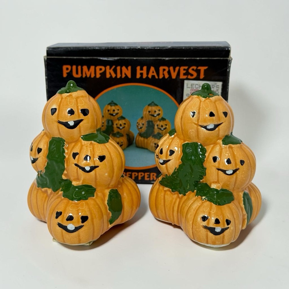 VTG 1988 Ron Gordon Pumpkin Harvest Salt Pepper Shakers Halloween NOS Box